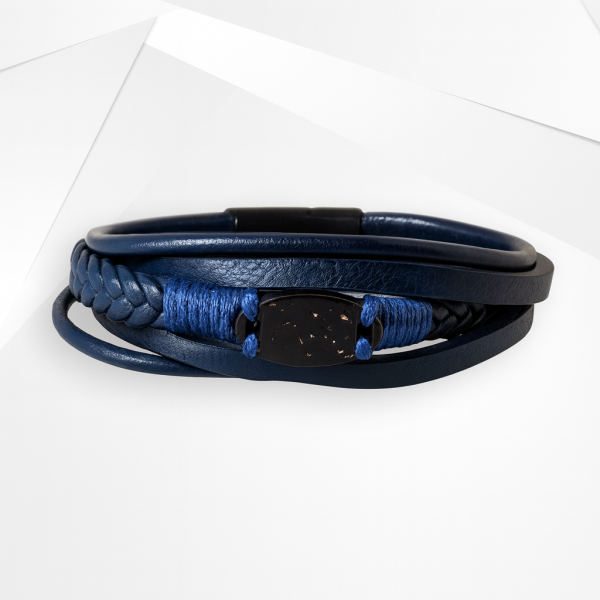 NFC Coconut Shell & PU Leather Bracelet – Titanium Steel Edition (Blue)