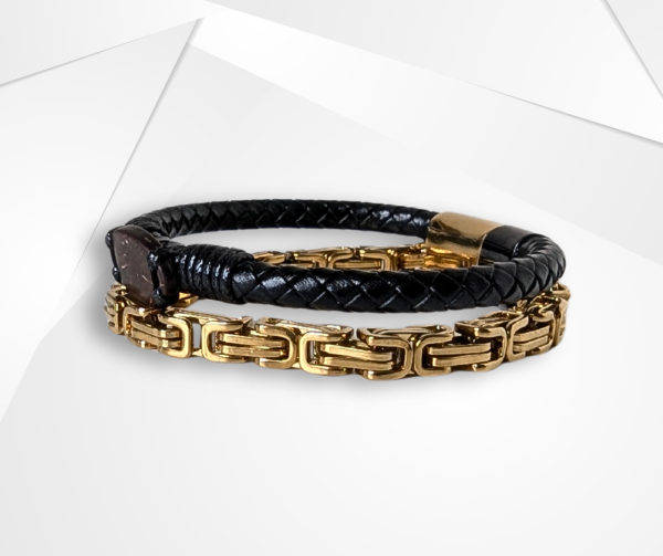 NFC Coconut Shell, Leather & Stainless Steel Bracelet – Dual Chain Edition - Image 3