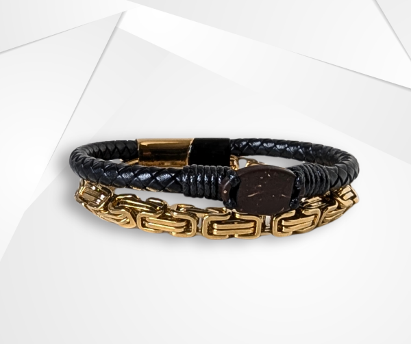 NFC Coconut Shell, Leather & Stainless Steel Bracelet – Dual Chain Edition