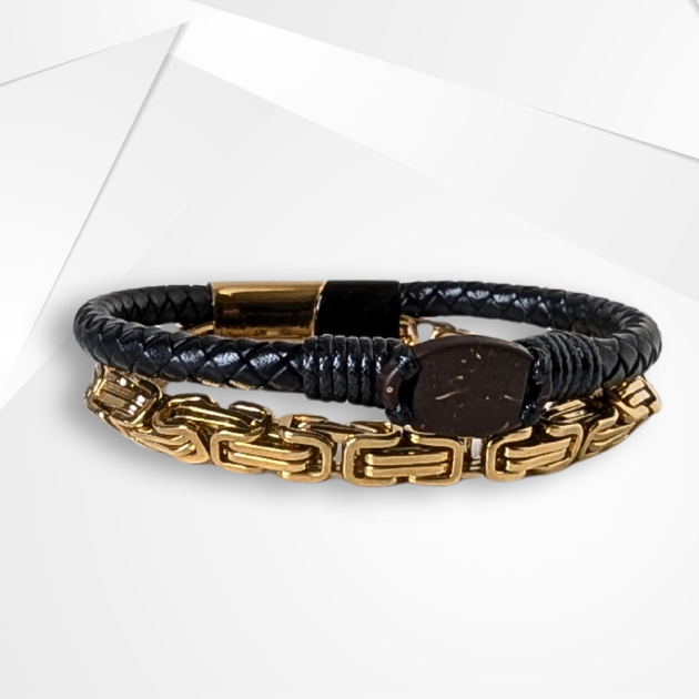 NFC Coconut Shell, Leather & Stainless Steel Bracelet – Dual Chain Edition