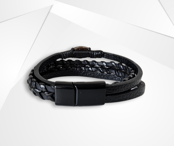 NFC Coconut Shell & Synthetic Leather Bracelet – UV-Plated Edition - Image 3