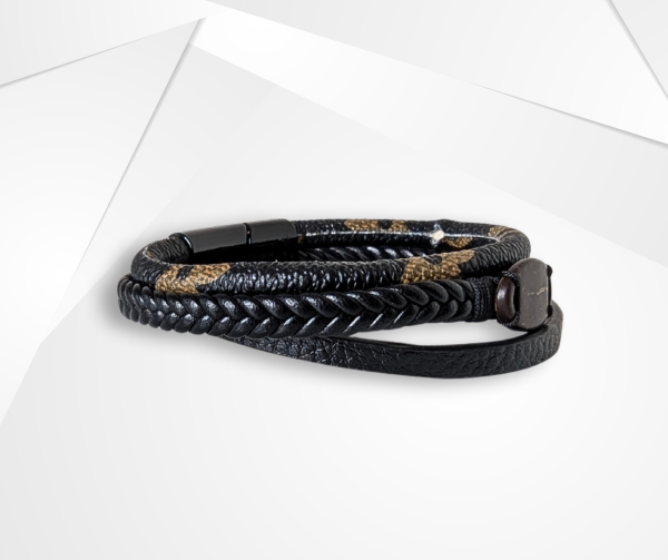 NFC Coconut Shell & Dual-Layer Leather Bracelet – Titanium Steel Edition - Image 2