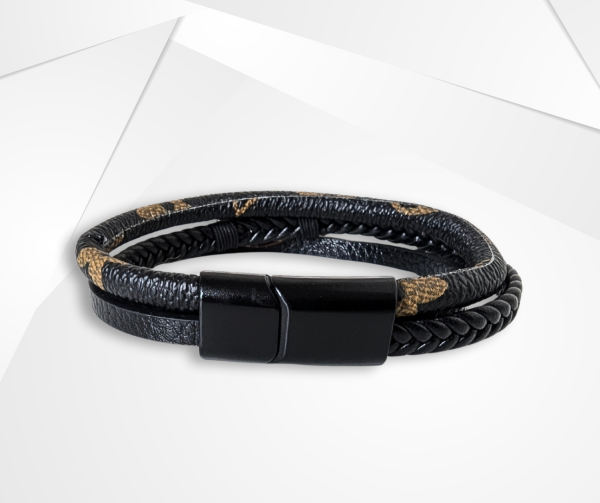 NFC Coconut Shell & Dual-Layer Leather Bracelet – Titanium Steel Edition - Image 3