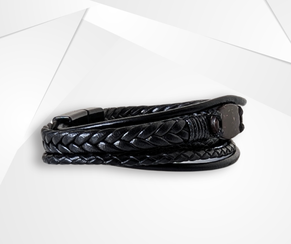 NFC Coconut Shell & PU Leather Bracelet – Multi-Strand Alloy Edition - Image 2