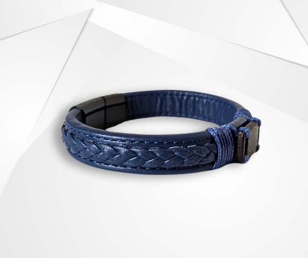 NFC Coconut Shell & PU Leather Bracelet – Alloy Edition (Blue) - Image 2