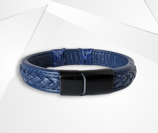 NFC Coconut Shell & PU Leather Bracelet – Alloy Edition (Blue) - Image 3