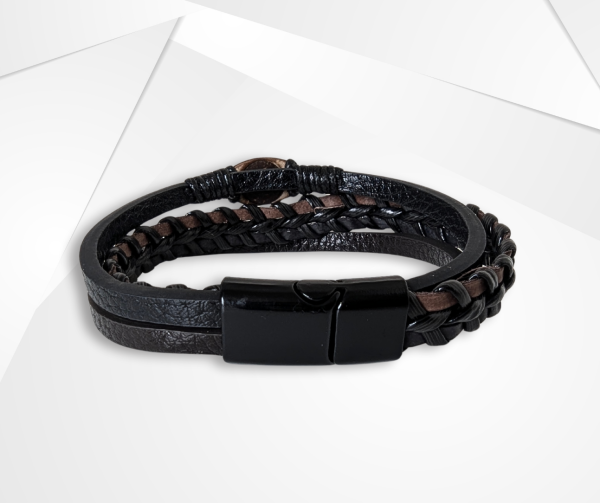 NFC Coconut Shell & Synthetic Leather Bracelet – UV-Plated Edition (Two-Tone Weave) - Image 3
