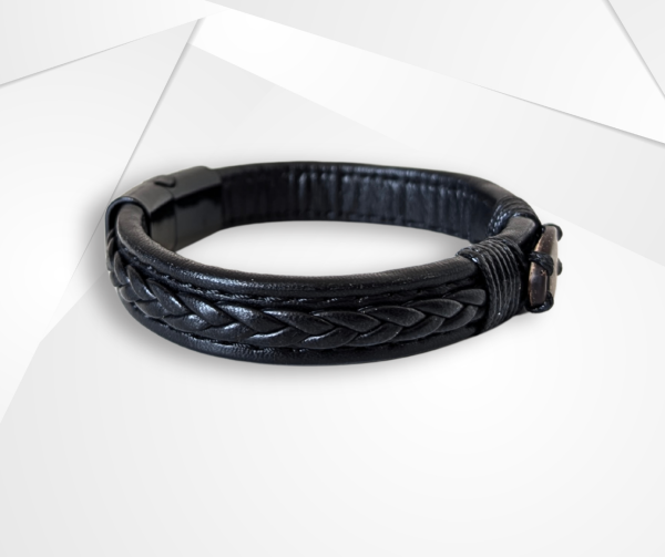 NFC Coconut Shell & PU Leather Bracelet – Classic Alloy Edition - Image 3