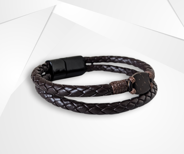 NFC Coconut Shell & PU Leather Bracelet – Stainless Steel Edition - Image 2