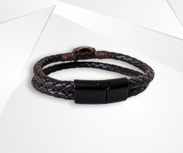 NFC Coconut Shell & PU Leather Bracelet – Stainless Steel Edition - Image 3