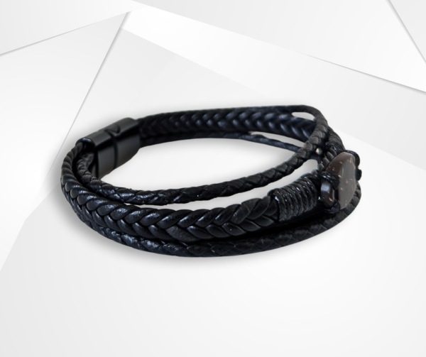 NFC Coconut Shell & Black Multi-Strand Leather Bracelet – Wrap Edition - Image 2
