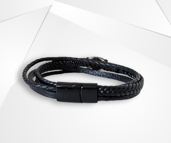 NFC Coconut Shell & Black Multi-Strand Leather Bracelet – Wrap Edition - Image 3