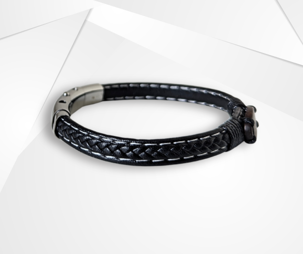 NFC Coconut Shell & Genuine Leather Bracelet – Stainless Adjustable Edition - Image 2