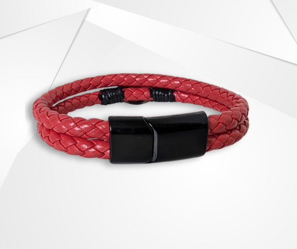 NFC Coconut Shell & Red Leather Bracelet – Bold Edition - Image 3