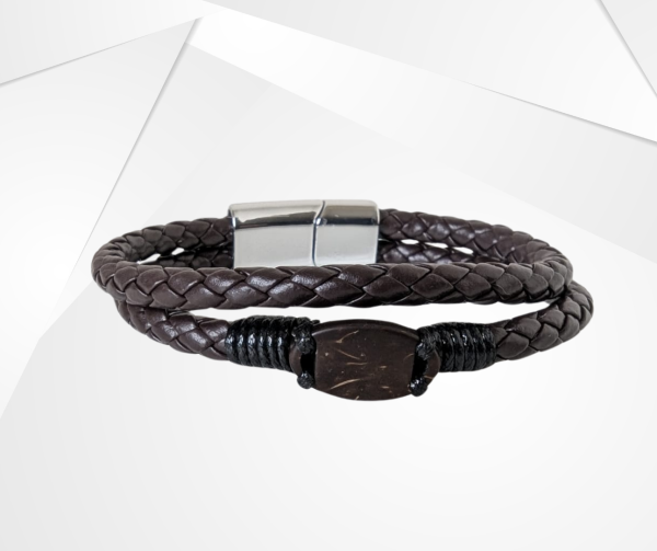 NFC Coconut Shell & PU Leather Bracelet – Rich Brown