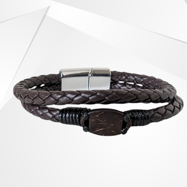 NFC Coconut Shell & PU Leather Bracelet – Rich Brown
