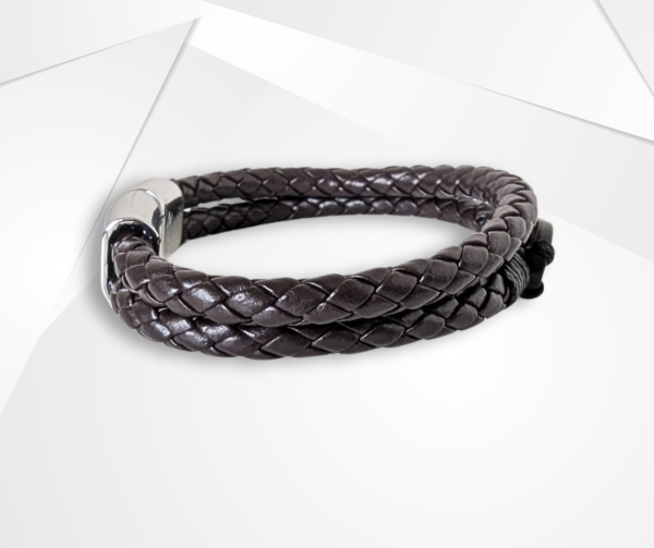 NFC Coconut Shell & PU Leather Bracelet – Rich Brown - Image 3