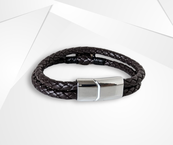 NFC Coconut Shell & PU Leather Bracelet – Rich Brown - Image 2