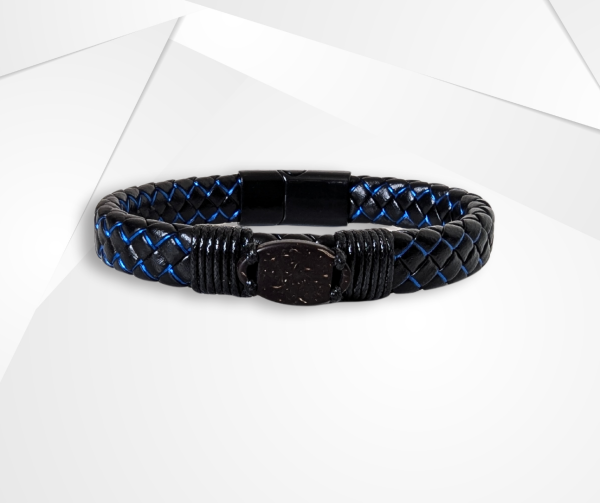 NFC Coconut Shell & Cowhide Bracelet – Modern Blue