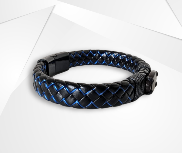 NFC Coconut Shell & Cowhide Bracelet – Modern Blue - Image 2
