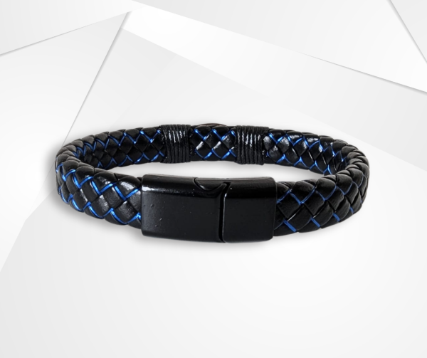 NFC Coconut Shell & Cowhide Bracelet – Modern Blue - Image 3