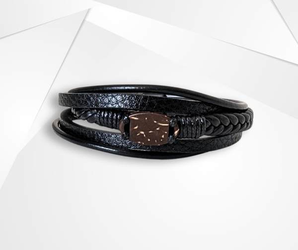 NFC Coconut Shell & PU Leather Bracelet – Titanium Steel Edition (Multi-Strand)