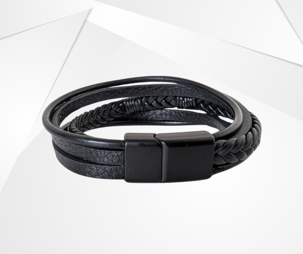 NFC Coconut Shell & PU Leather Bracelet – Titanium Steel Edition (Multi-Strand) - Image 2