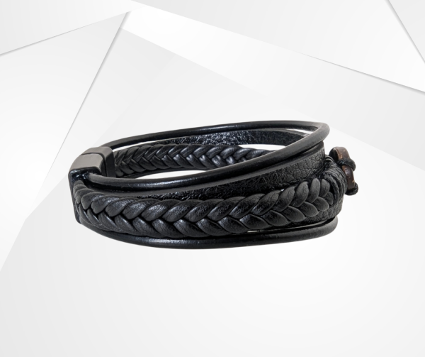 NFC Coconut Shell & PU Leather Bracelet – Titanium Steel Edition (Multi-Strand) - Image 3