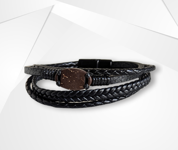 NFC Coconut Shell & PU Leather Bracelet – Alloy Edition (Classic Black)