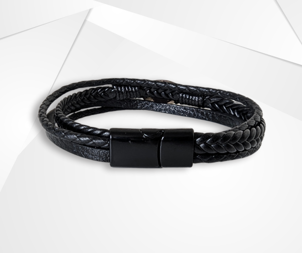 NFC Coconut Shell & PU Leather Bracelet – Alloy Edition (Classic Black) - Image 3
