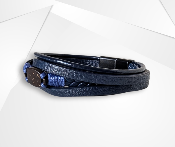 NFC Coconut Shell & PU Leather Bracelet – Titanium Steel Edition (Blue) - Image 2