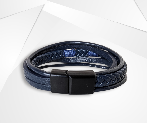 NFC Coconut Shell & PU Leather Bracelet – Titanium Steel Edition (Blue) - Image 3