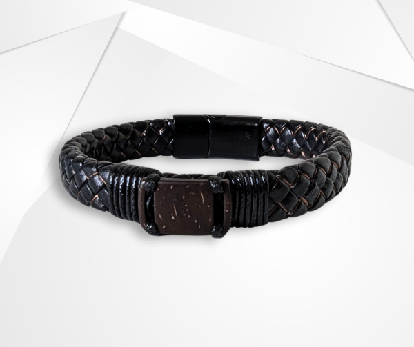 NFC Coconut Shell & Cowhide Leather Bracelet – Alloy Edition