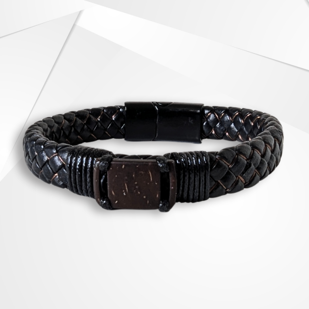 NFC Coconut Shell & Cowhide Leather Bracelet – Alloy Edition