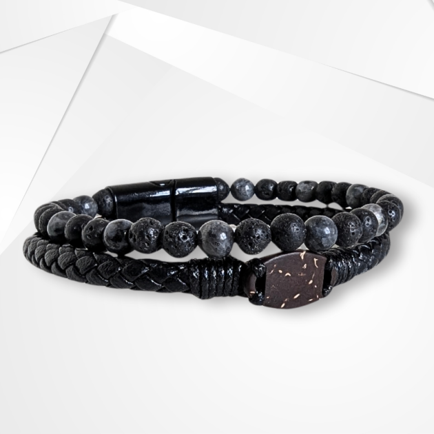 NFC Coconut Shell, Leather & Tiger Eye Bead Bracelet – Alloy Edition