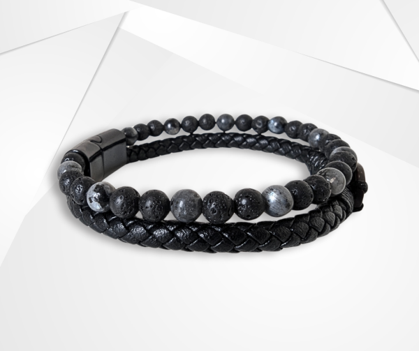 NFC Coconut Shell, Leather & Tiger Eye Bead Bracelet – Alloy Edition - Image 2