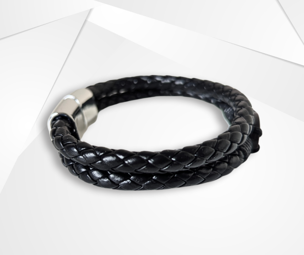 NFC Coconut Shell & PU Leather Bracelet – Stainless Steel Edition - Image 2
