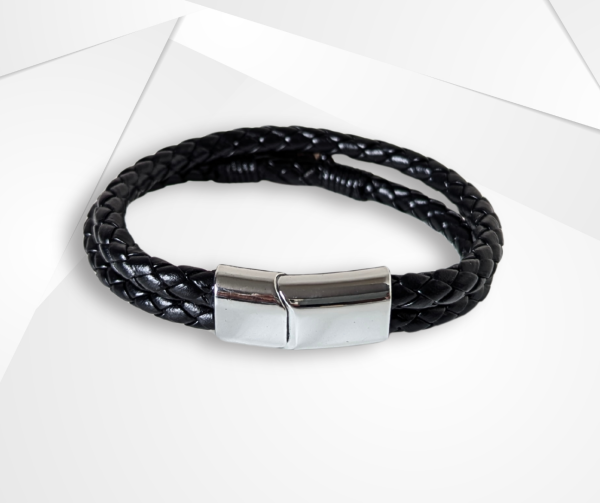 NFC Coconut Shell & PU Leather Bracelet – Stainless Steel Edition - Image 3