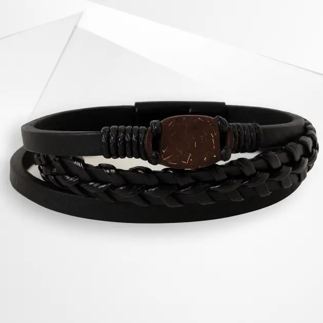 NFC Coconut Shell & Synthetic Leather Bracelet – UV-Plated Edition