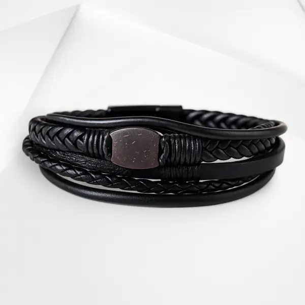 NFC Coconut Shell & PU Leather Bracelet – Multi-Strand Alloy Edition