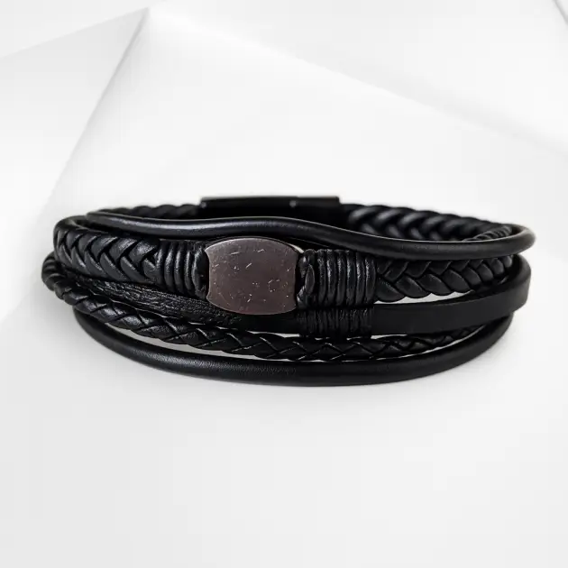 NFC Coconut Shell & PU Leather Bracelet – Multi-Strand Alloy Edition