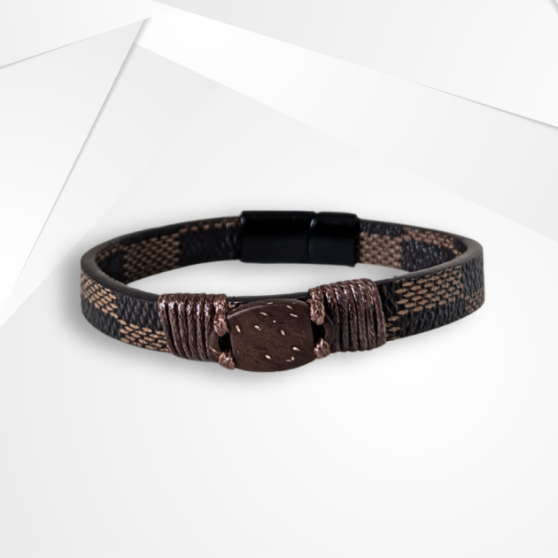 NFC Coconut Shell & PU Leather Bracelet – Titanium Steel Edition