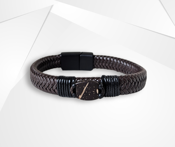 NFC Coconut Shell & Cowhide Leather Bracelet – Alloy Edition