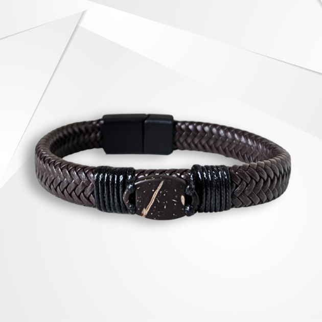 NFC Coconut Shell & Cowhide Leather Bracelet – Alloy Edition