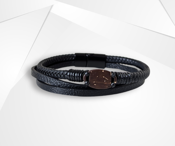 NFC Coconut Shell & PU Leather Bracelet – UV-Plated Edition