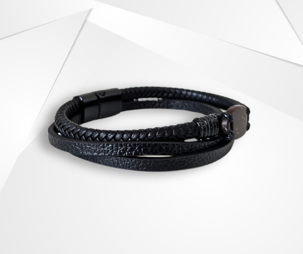 NFC Coconut Shell & PU Leather Bracelet – UV-Plated Edition - Image 3