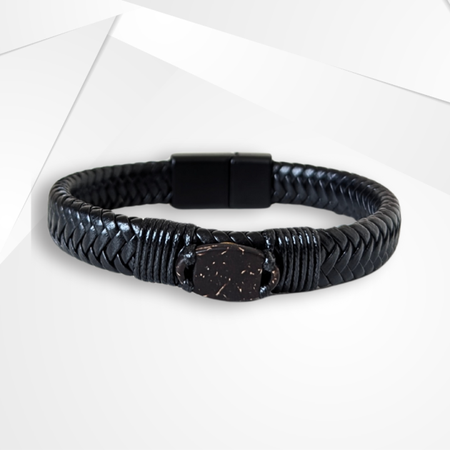 NFC Coconut Shell & Cowhide Leather Bracelet – Alloy Edition