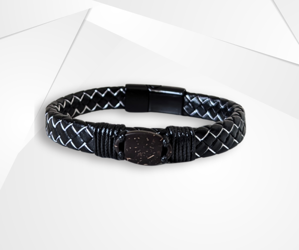 NFC Coconut Shell & Cowhide Leather Bracelet – Alloy Edition