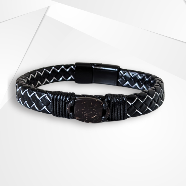 NFC Coconut Shell & Cowhide Leather Bracelet – Alloy Edition