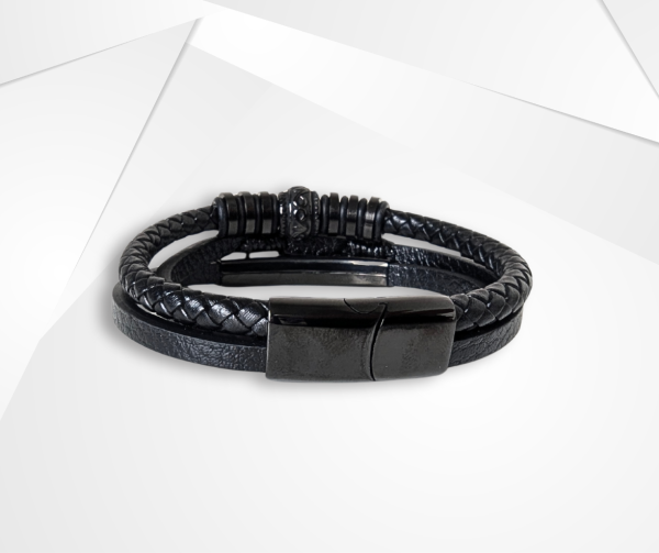 NFC Coconut Shell & Genuine Leather Bracelet – Stainless Steel Edition - Image 2